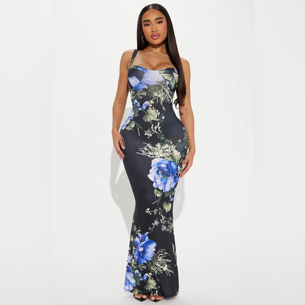 Fashion Nova Valeria Floral Maxi Dress Black Purple